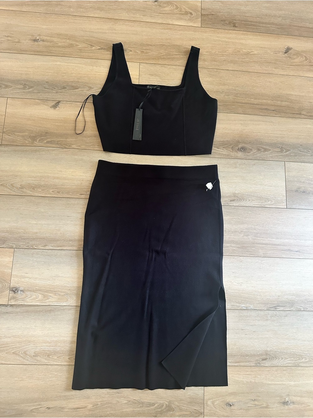 House of Harlow 1960 Black Midi Skirt Crop Top Sweater Set Women Size XL NWT